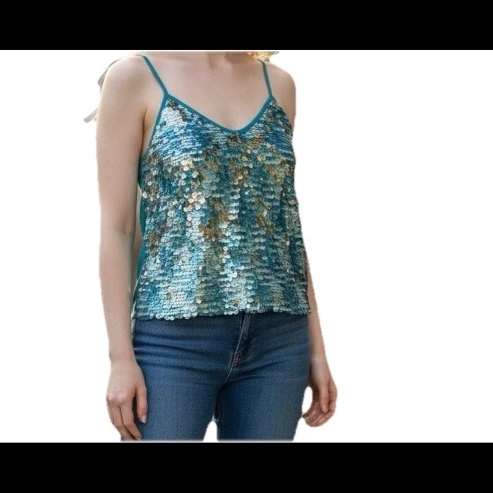 Blush Noir Boutique Women’s teal sequin California Bohemian Hippie Love Blouse L - Picture 12 of 12